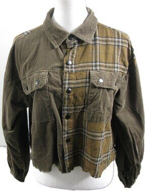 Gilded Intent Brown Corduroy/Plaid Cropped Top Size Small